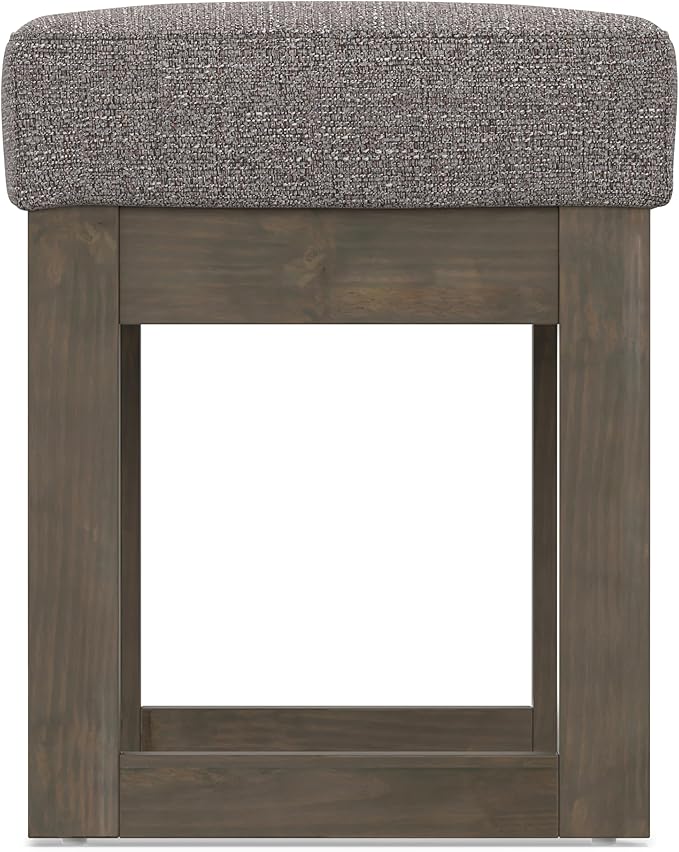 SIMPLIHOME Milltown Small Ottoman Bench - 27" Wide x 18" High Upholstered Tweed Look Fabric Rectangle Footstool Ottoman in Pebble Grey, Contemporary Bench for Bedroom with Cushioned Seat, Assembled