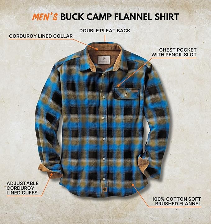 Legendary Whitetails Mens Long Sleeve Button Down 100% Cotton Flannel Shirt
