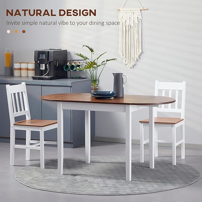 HOMCOM 55" Solid Wood Kitchen Table for 4-6 People, Oval Drop Leaf Tables for Small Spaces, Folding Dining Table, Brown