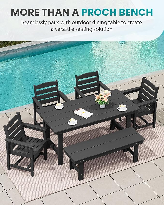 SERWALL 2-Person Outdoor Bench Backless, HDPE Outdoor Benches Weatherproof, 660 Lbs Weight Capacity, Poly Lumber Patio Furniture for Garden, Porch and Park, Black, 2 Pack