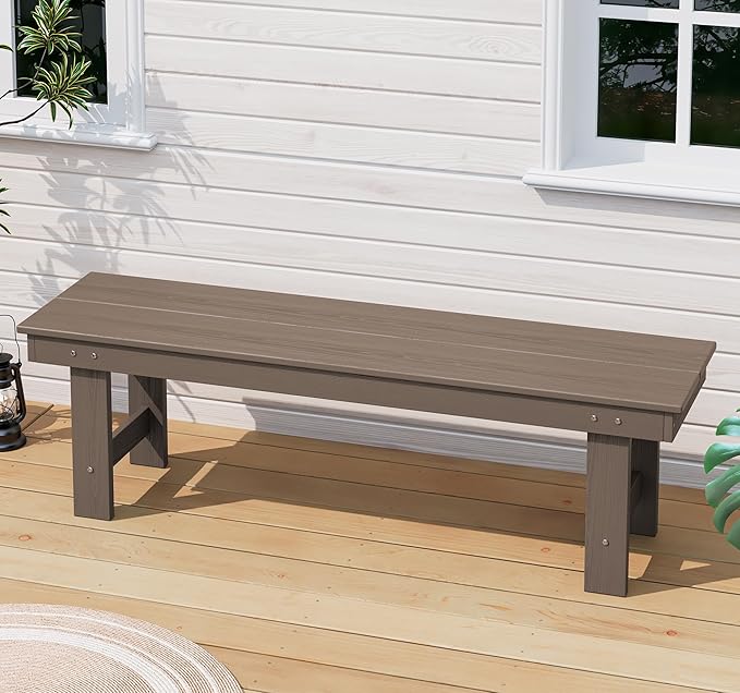 SERWALL 2-Person Outdoor Bench Backless, HDPE Outdoor Benches Weatherproof, 660 Lbs Weight Capacity, Poly Lumber Patio Furniture for Garden, Porch and Park, Coffee