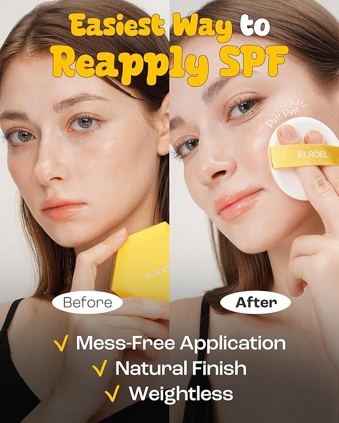 ELROEL Pang Pang Sun Cushion Plus Refill - Korean Hypoallergenic & Cooling Face Sunscreen with Puff Sponge - Broad Spectrum SPF50+ PA++++ (0.53 oz)