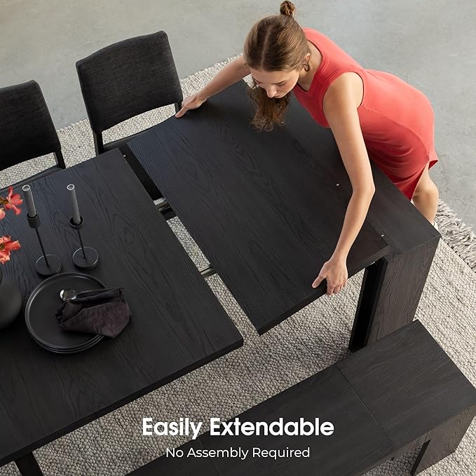 Transformer Table - Solid Wood Extendable Dining Table, Seats 2-12, Expandable Dining Room Table, Space-Saving Furniture, Kitchen and Dining Room Furniture (Black, Table + Coffee Table)