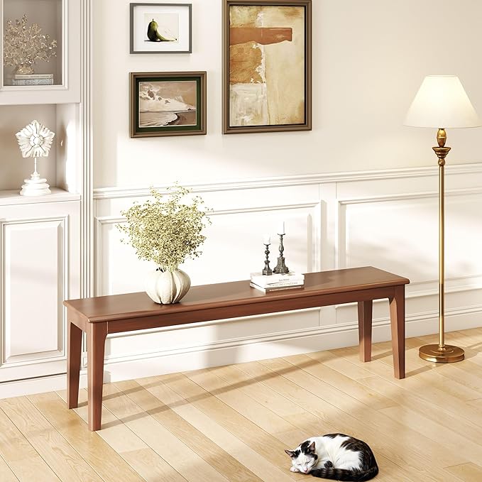 Dining Bench 63" Wood Solid Oak Wooden Bed End/Entryway Bench for Bedroom Living Room Kitchen(Brown)