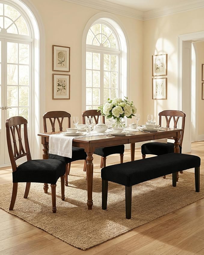 CRFATOP Jacquard Dining Room Chairs Seat Covers Set of 4 with Soft Bench Chair Cover Stretch Kitchen Chair Slipcover Washable Seat Cushion Slipcover Protector for Hotel Ceremony Banquet Wedding,B11