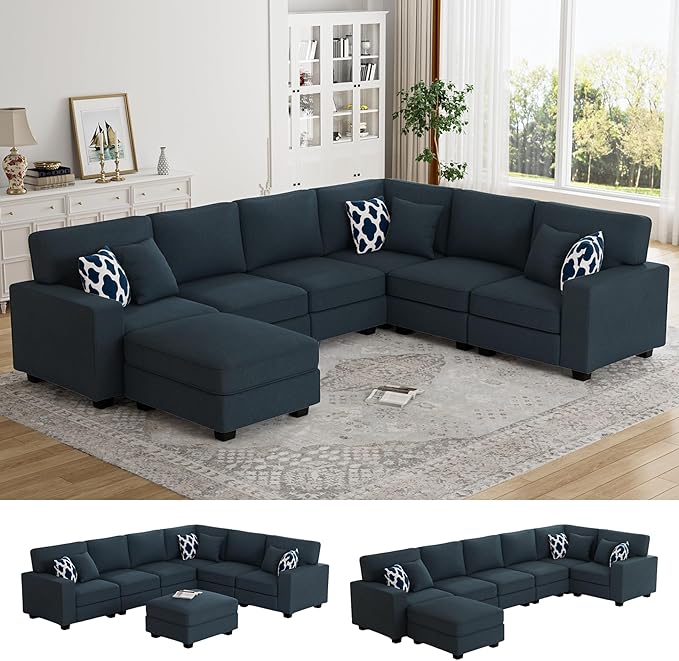 Legend Vansen Oversized Modular Sectional Sofa,U/L‑Shaped Reversible Couch with Ottoman,Deep Seat Plush Polyester Sofa for Living Room,7‑Seater,Charcoal