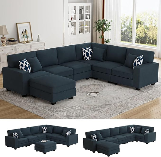 Legend Vansen Oversized Modular Sectional Sofa,U/L‑Shaped Reversible Couch with Ottoman,Deep Seat Plush Polyester Sofa for Living Room,7‑Seater,Charcoal