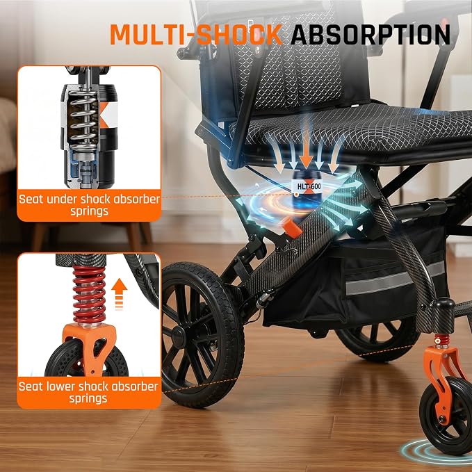 SOFTFISH Transport Wheelchair with Telescopic Rod, Wheelchairs for Adults with Foldable Footrest and Armrests, Narrow Wheelchair for Tight Spaces, Wheel Chair for Adults Seniors, Travel, Outing