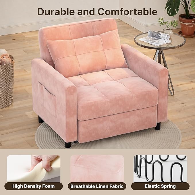 Gizoon Sofa Bed Chair 3 in 1 Convertible, Pullout Single Sleeper Chair Bed with Adjustable Backrest, Spacious Multifunctional Sofa Couches for Living Room, Bedroom, Apartment