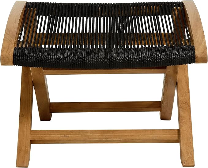 Modway Vienna Outdoor Patio Teak Wood Folding Ottoman in Natural Black