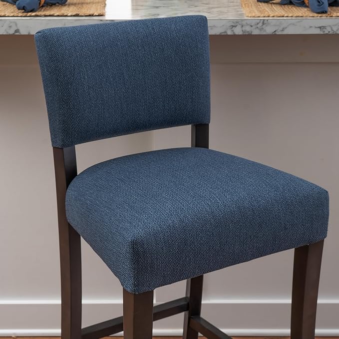Linon Boone Blue and Brown Fully Assembled 30 Inch Seat Height Barstool Set of 2 with Extra Padded Seat