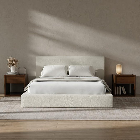 RECCI AirFrame Queen Bed Frame with Headboard, Cloud Upholstered Platform Bed Frame, 5 Inch Foam Cushioned, No Box Spring, Easy Assembly(Cream Boucle)