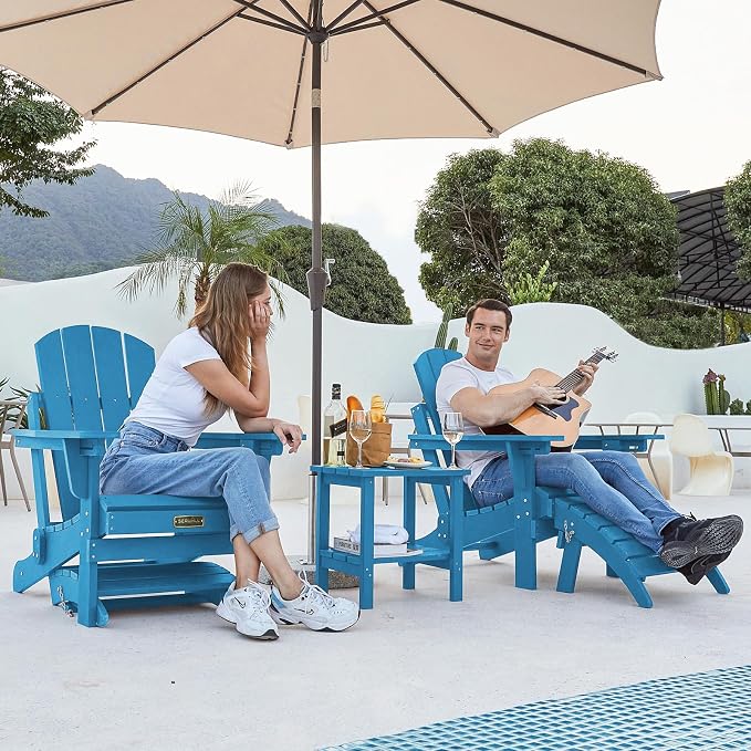 SERWALL Folding Adirondack Chair Footrest Set of 2, Adirondack Ottomans Footstools Without Assembly, Light Blue