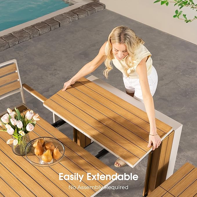 Transformer Table - Extendable Outdoor Dining Set up to 12, Expandable Patio Table, Weather-Resistant Wooden Outdoor Furniture, Light Oak, Natural (Table + Bench)