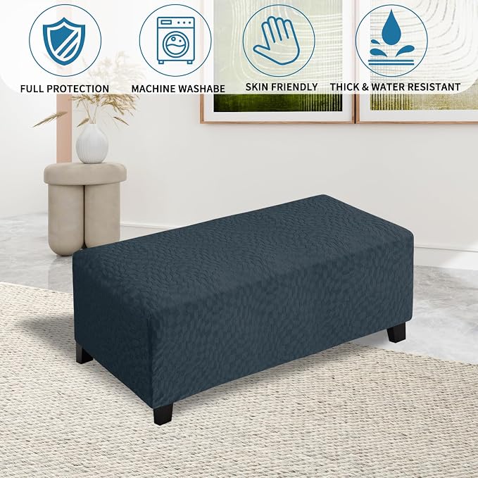 ZNSAYOTX 2026 Rectangle Ottoman Cover (L:45"-56") Super Stretch Soft Footrest Slipcover Form Fit, Universal Folding Foot Stool Covers with Non-Slip Elastic Band, Fashion Jacquard Texture, Dark Grey