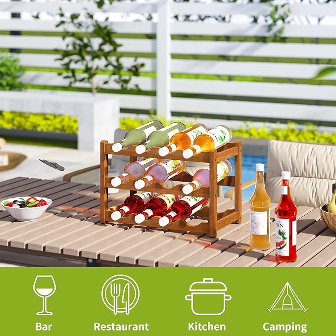 BMOSU Bamboo Wine Rack Wine Storage Cabinet Shelf 8 Bottle Wine Racks Countertop Sturdy for Kitchen Dining Room Pantry - 2 Tiers Wine Rack(Brown)