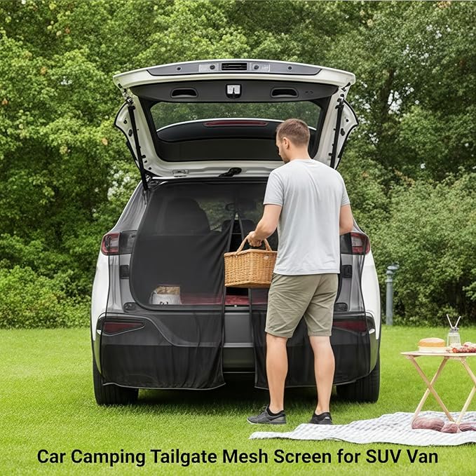 Car Tailgate Mesh Screen for SUV, CUV, MPV, Van, Ventilation Breathable and Anti-Mosquito Magnetic Mosquito Net Tailgate Essentials Car Camping Accessories