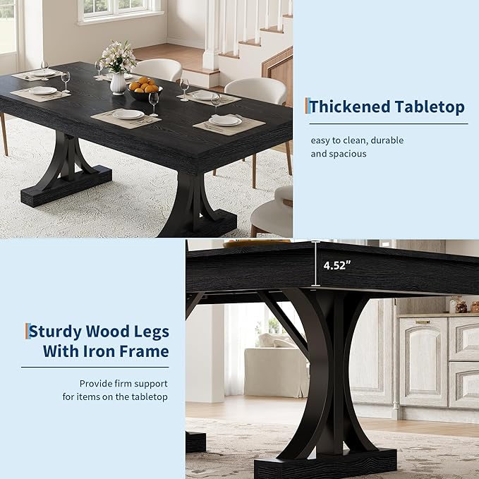 Garvee 71-Inch Dining Table with 2 Drawers,Rectangular Dining Table for 6-8 with Double Pedestal & Sturdy Frame, Industrial Wooden Kitchen Table with Large Tabletop, for Dinner, Rustic Black