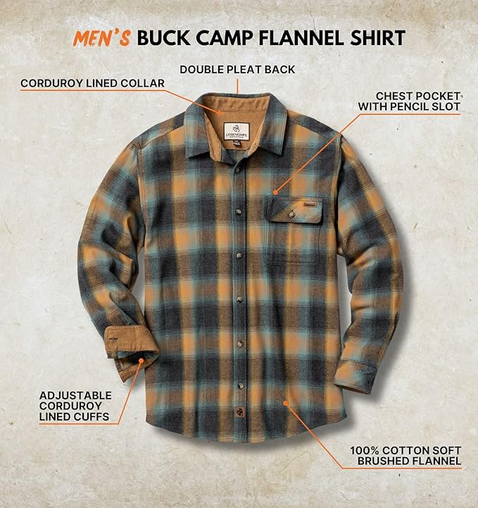 Legendary Whitetails Mens Long Sleeve Button Down 100% Cotton Flannel Shirt