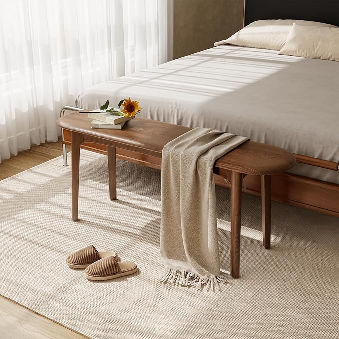 DONGMUWUEJEE 100% Solid Wood Dining Bench, Wood Bench for End of Bed with Rounded Corners, Entryway Benches for Farmhouse, Kitchen, Living Room and Plant Stand (Walnut, 39.4" D x 11.8" W x 19.7" H)
