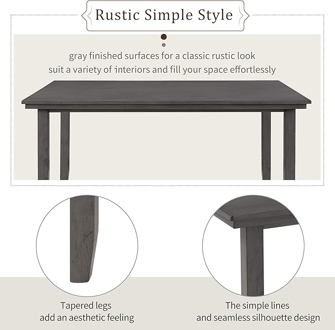 Harper & Bright Designs Dining Room Table and Chairs with Bench, Rustic Wood Dining Set, Set of 6 (Gray)