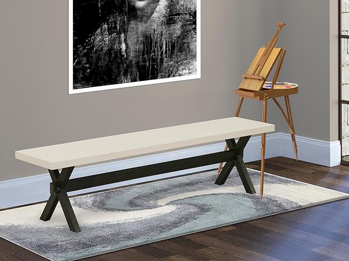 East West Furniture XB627 X-Style Modern Kitchen Bench with Wooden Seat, 72x15x18 Inch, Multi-Color