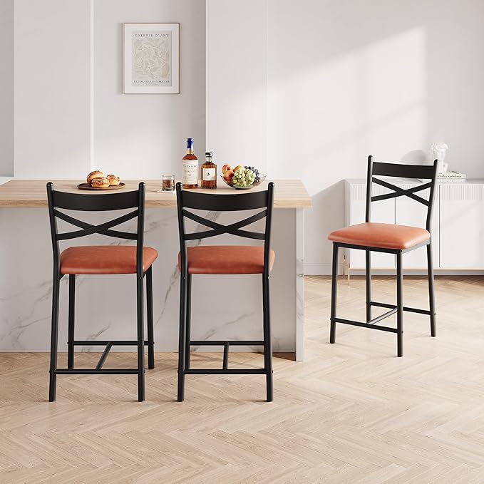 IDEALHOUSE 26" Counter Height Bar Stools Set of 4, Upholstered Bar Chairs with Back, Thick Cushion, Modern Counter Height Barstools for Kitchen Island, Apartment Counter, Dining Room Bar (4)