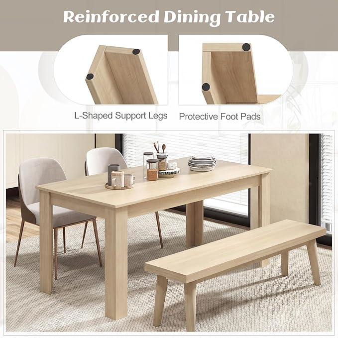 Giantex Dining Table for 4-6, 63" L Large Farmhouse Kitchen Table, Wooden Rectangular Dinner Table for Living Dining Room, Home Office, Dinette, 330LBS Capacity, Natural