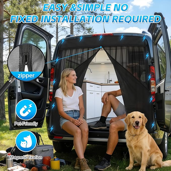 Magnetic Van Screen for Ram Promaster City 2015-2025 - Mosquito Net with Zipper for Back Door - 60" H x 60" W