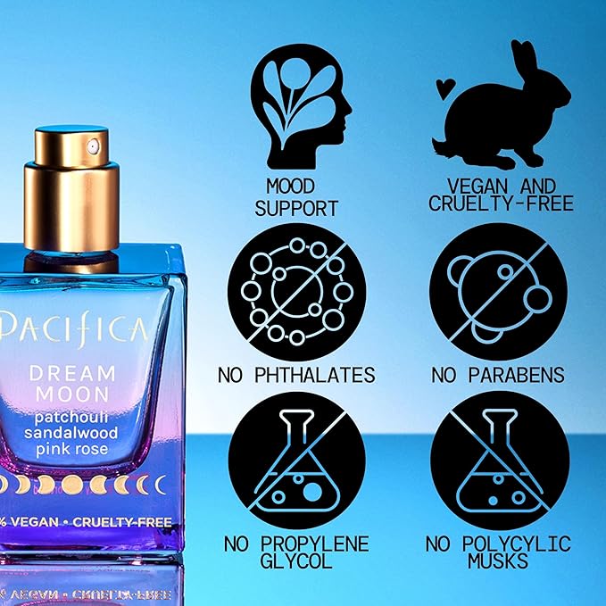 パシフィカ ドリーム ムーン ウィメンズ スプレー パフューム 1fl oz – 長持ちするフローラルウッディフレグランス – ローズ、パチョリ、サンダルウッド – 100%ヴィーガン、クルエルティフリー、フタル酸エステル不使用