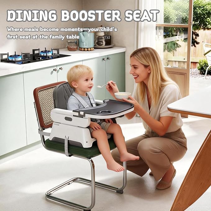 4 in 1 Baby High Chair for Babies and Toddlers, Foldable & Portable Convertible Booster Seat, Adjustable Tray & Footrest, Lightweight, Stable, Easy to Clean, Grey