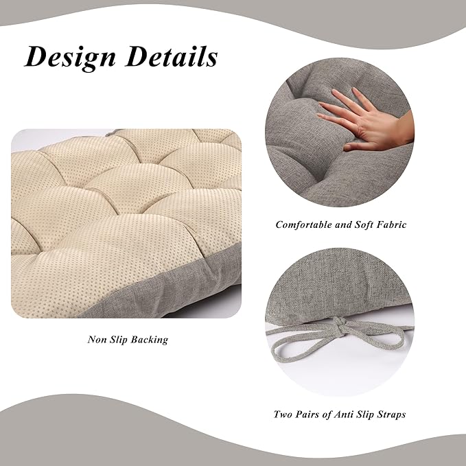 Bench Cushion for Indoor Furniture 48x19 inch Rectangle Bench Seat Cushion for Bay Window Entryway Bench Thick Textured Chair Cushion with Non-Slip Backing 1 Pack, Light Grey