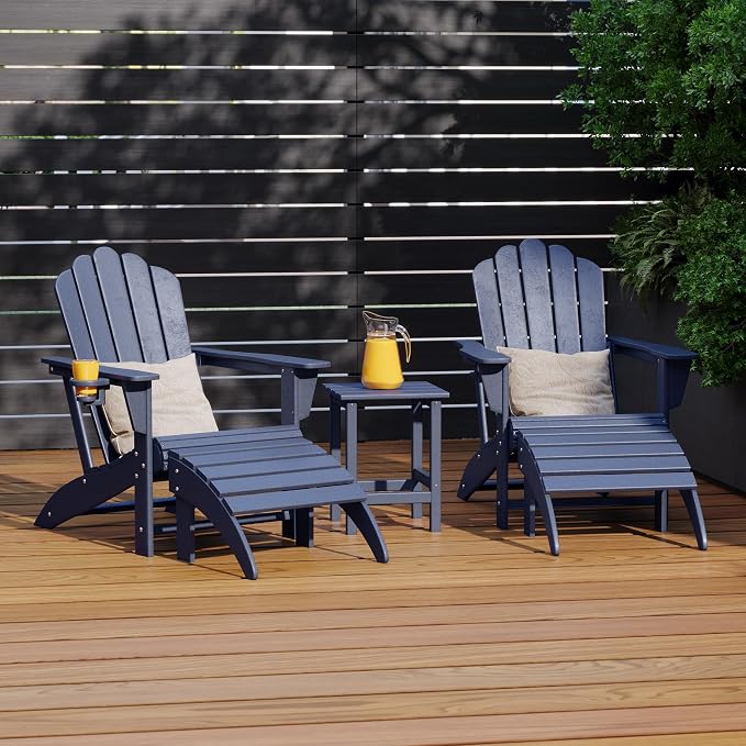 Costaelm Adirondack Chair Footrest Foldable Ottoman, Folding Ottoman Outdoor Foot Rest for Patio Waterproof, Adirondack Ottoman Outdoor, Navy Blue