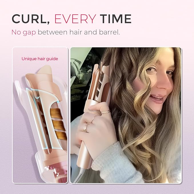 TYMO オートカールヘアアイロン - TYMO CURLPRO ビーチウェーブヘアアイロン、ポータブル、5億イオン、デュアル電圧＆軽量旅行用、セラミックコーティング、1インチ、ピーチ