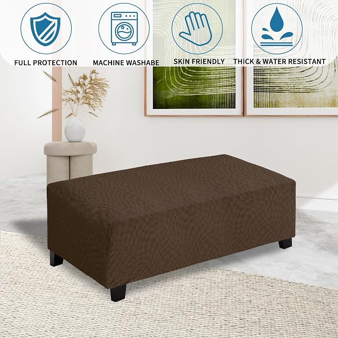 ZNSAYOTX 2026 Rectangle Ottoman Cover (L:57"-75") Super Stretch Soft Footrest Slipcover Form Fit, Universal Folding Foot Stool Covers with Non-Slip Elastic Band, Fashion Jacquard Texture, Coffee
