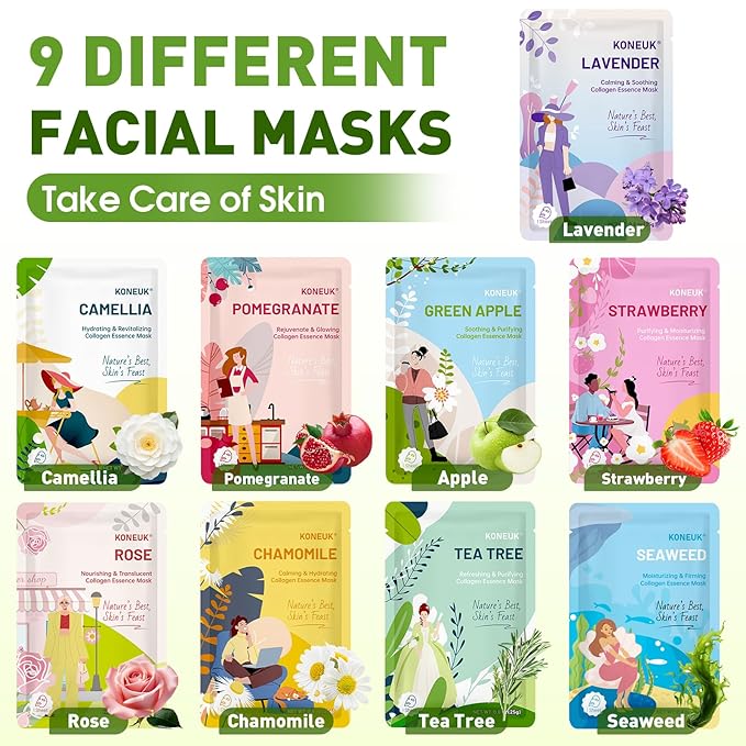 27 Pack Collagen Sheet Face Masks Skincare for Women, Bulk Hydrating Face Mask Set for Dry Skin, Moisturizing Facial Masks for Skin Care, Easter Basket Stuffers, Mothers Day Gifts, Teacher Gifts