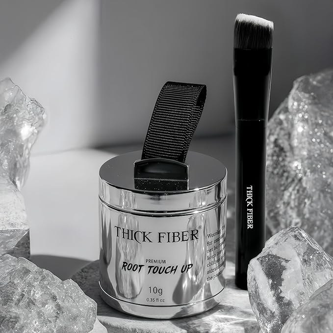 THICK FIBER Root Touch Up Powder with Brush – Covers Grey Roots, Thinning Hair & Bald Spots – Sweat & Water Resistant for Men & Women (Dark Brown, 0.35 Ounce (Pack of 1))