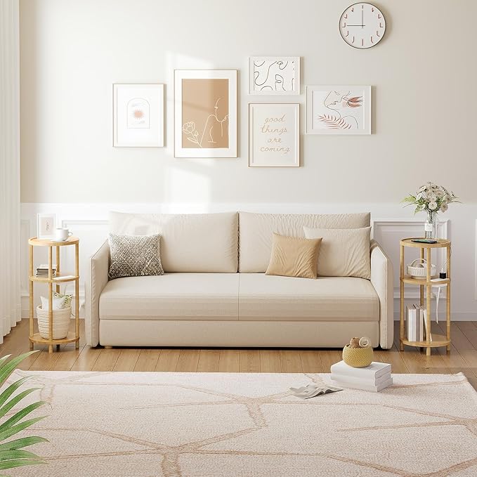 HOOBRO Small Round Side Table with Charging Station, 3-Tier Round Bamboo End Table, Compact Sofa Bedside Table for Small Space, Easy Assembly, for Living Room, Bedroom, Apartment, Natural YL152UBZ01