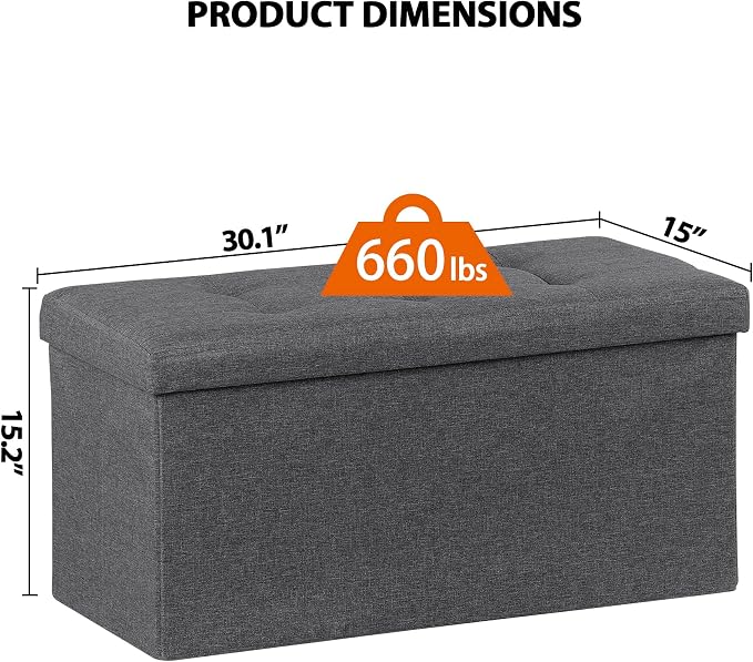 ZENY 30 Inches Folding Storage Ottoman Bench with Hidden Storage, Foot Rest Stool for Living Room, Bedroom, Gray