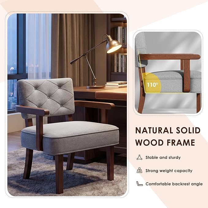 Versatile Accent Chairs Set of 2,Butacas para Sala, Modern Oversize Arm Chair, Upholstered Wooden Chairs with Arm Rest,Tufted Backrest,Cushion, for Office,Waiting/Reading/Living Room, Grey