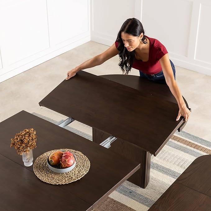 Transformer Table - Solid Wood Extendable Round Dining Table, Extendable Round Dining Table, Space-Saving Modern Furniture, Elegant and Functional Design, Dark Brown (Table Only)