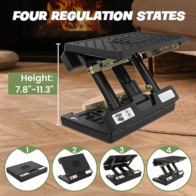 Foot Rest for Under Desk at Work, Height Adjustable footrest, with Massage Roller and Soft Pad, Foldable, Ergonomic, for Work, Office, Computer, Gaming, Metal Frame, All-Season Use(Grey)