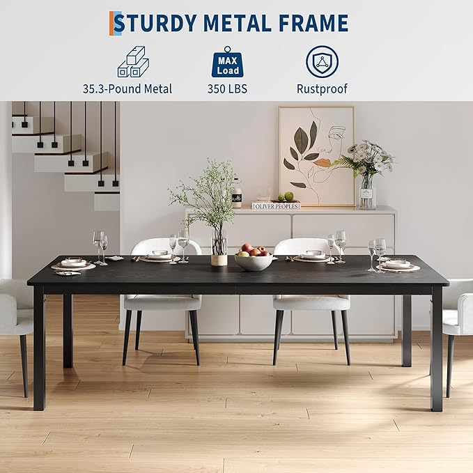 GarveeHome 70.8 in Industrial Dining Table for 6, Wooden Long Dinner Table with Mortise Tenon Design, Kitchen Table with Sturdy Metal Legs, for Dining Room Home Office Living Room, Black