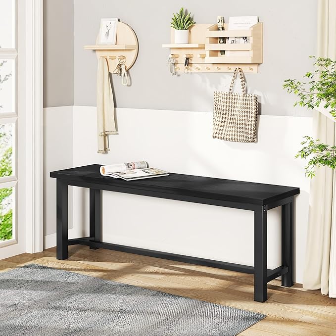 Recaceik Dining Benches, 39 Inch Table Benches, Pair of 2 Benches for Dining Room, Kitchen, Entryway, Bedroom, Industrial Small Bench Kitchen Bench with Metal Legs, Easy to Assemble, Black