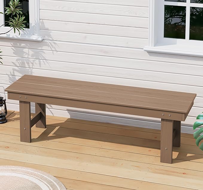 SERWALL 2-Person Outdoor Bench Backless, HDPE Outdoor Benches Weatherproof, 660 Lbs Weight Capacity, Poly Lumber Patio Furniture for Garden, Porch and Park, Brown