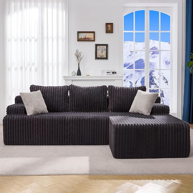 Hobestluk Modular Sectional Sofa Boneless Couch L-Shape Couch 3 Seat Modular Couch Memory Foam Sectional Couches for Living Room Furniture, Cloud Couch with Chaise Lounge (96" Right Facing Chaise)