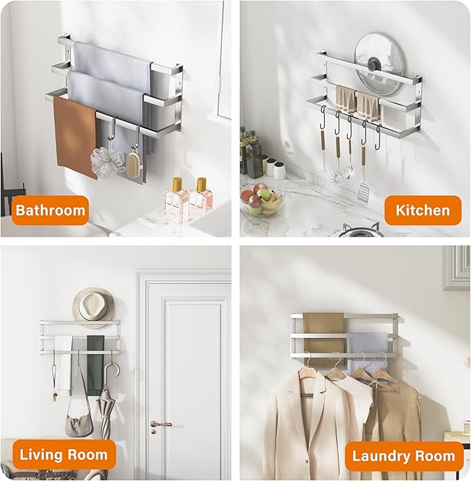 SEIDO 28 Inch 3-Tier Towel Rack, Heavy Duty Square Ladder Design Towel Bar Wall Mounted, Brushed Nickel 304 Stainless Steel Rustproof Towel Holder for Bathroom, Kitchen, Laundry
