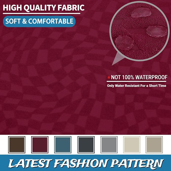 ZNSAYOTX 2026 Rectangle Ottoman Cover (L:35"-45") Super Stretch Soft Footrest Slipcover Form Fit, Universal Folding Foot Stool Covers with Non-Slip Elastic Band, Fashion Jacquard Texture, Wine Red
