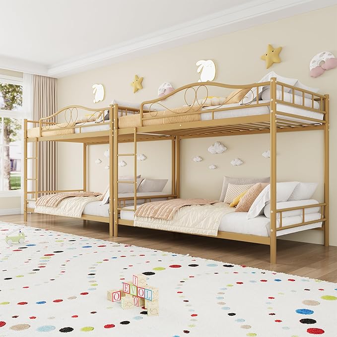 IDEALHOUSE Bunk Bed Twin Over Twin with Ladder & Full Safety Guardrail, Heavy Duty Metal Twin Over Twin Bunk Bed 400 Lbs Load Capacity, Space-Saving, Noise Free, No Box Spring Needed, Easy Assembly, G