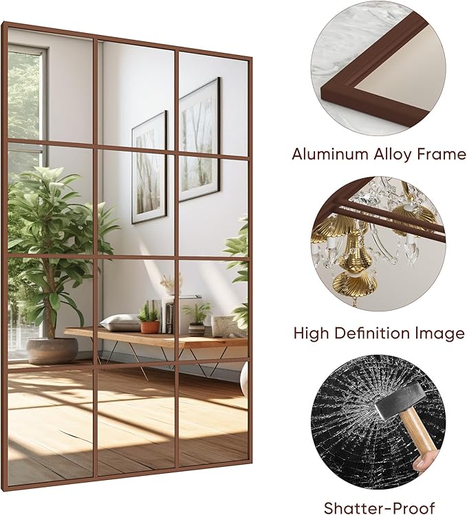 Suidia Wall Mirror, 30" x 48" Window Decorative Mirrors, Metal Framed Wall Decor Wall-Mounted Mirrors for Bedroom, Living Room, Entryway, Gold